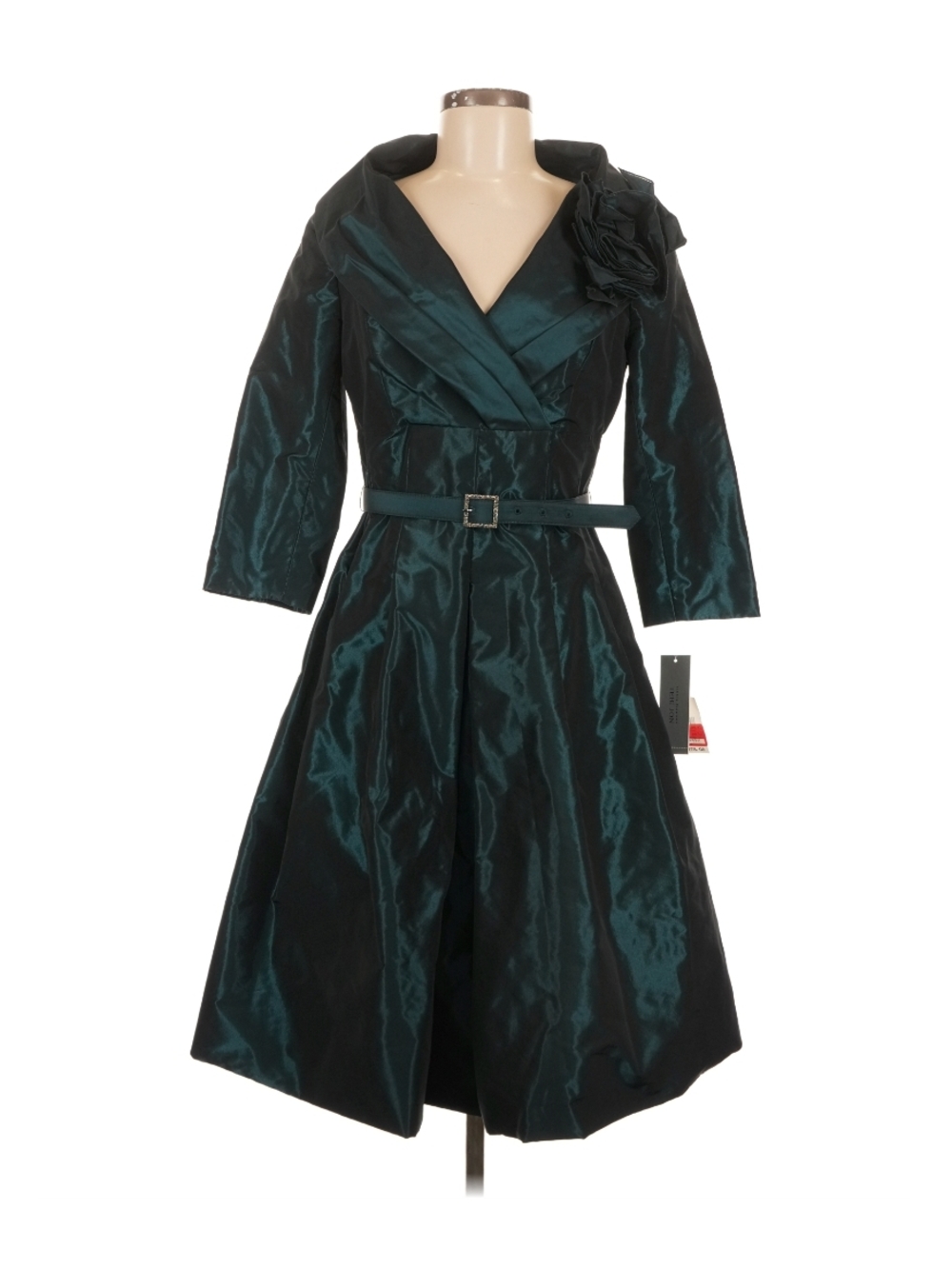 Rickie Freeman Teri Jon Teal Shimmer Fit-and-Flare Midi Dress NWT SZ6